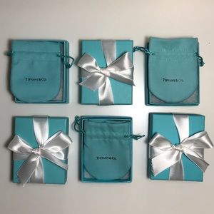 Lot of 6 Tiffany Jewelry Boxes Pouches and Ribbons